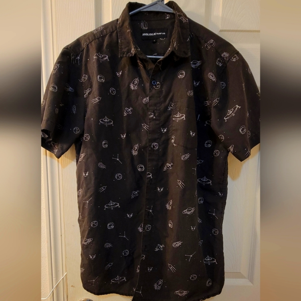 Men's Space Cosmos black button up shirt size L